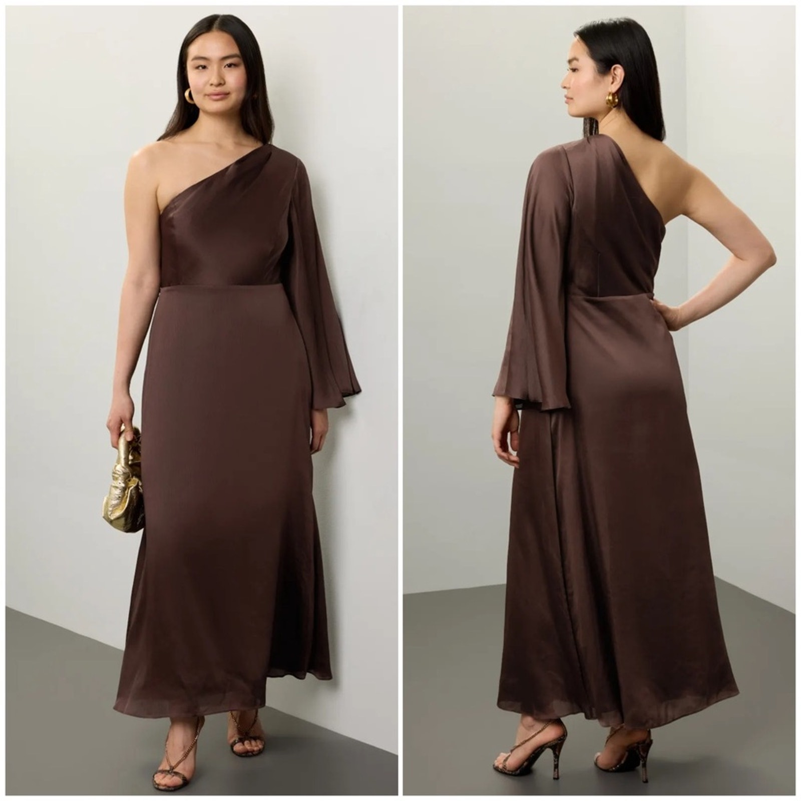 Sachin & Babi Keely Brown One Shoulder Evening Gown Size 16